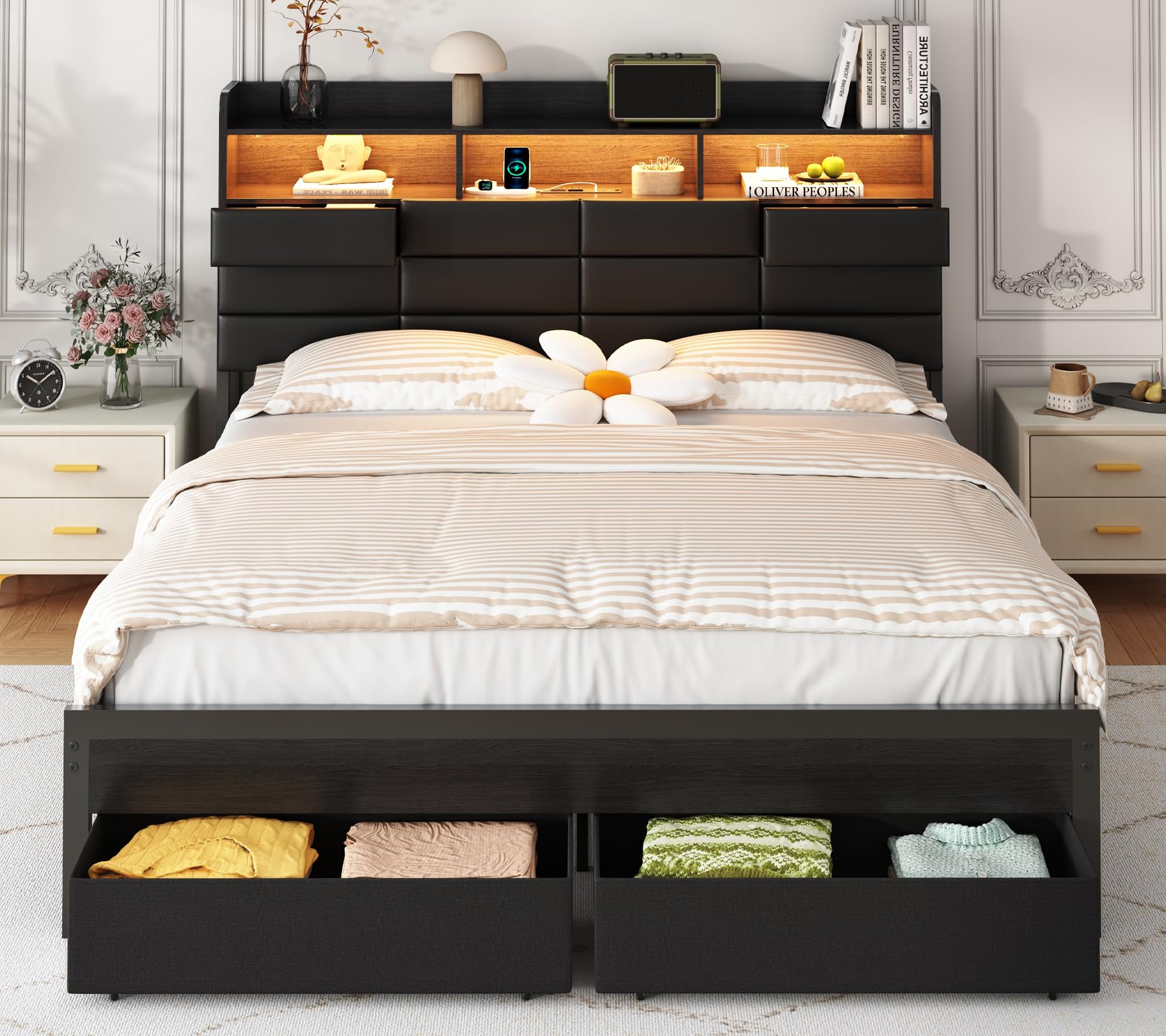 King Size Bed Frame With Storage Drawers - Struttura per letto matrimoniale con cassetti