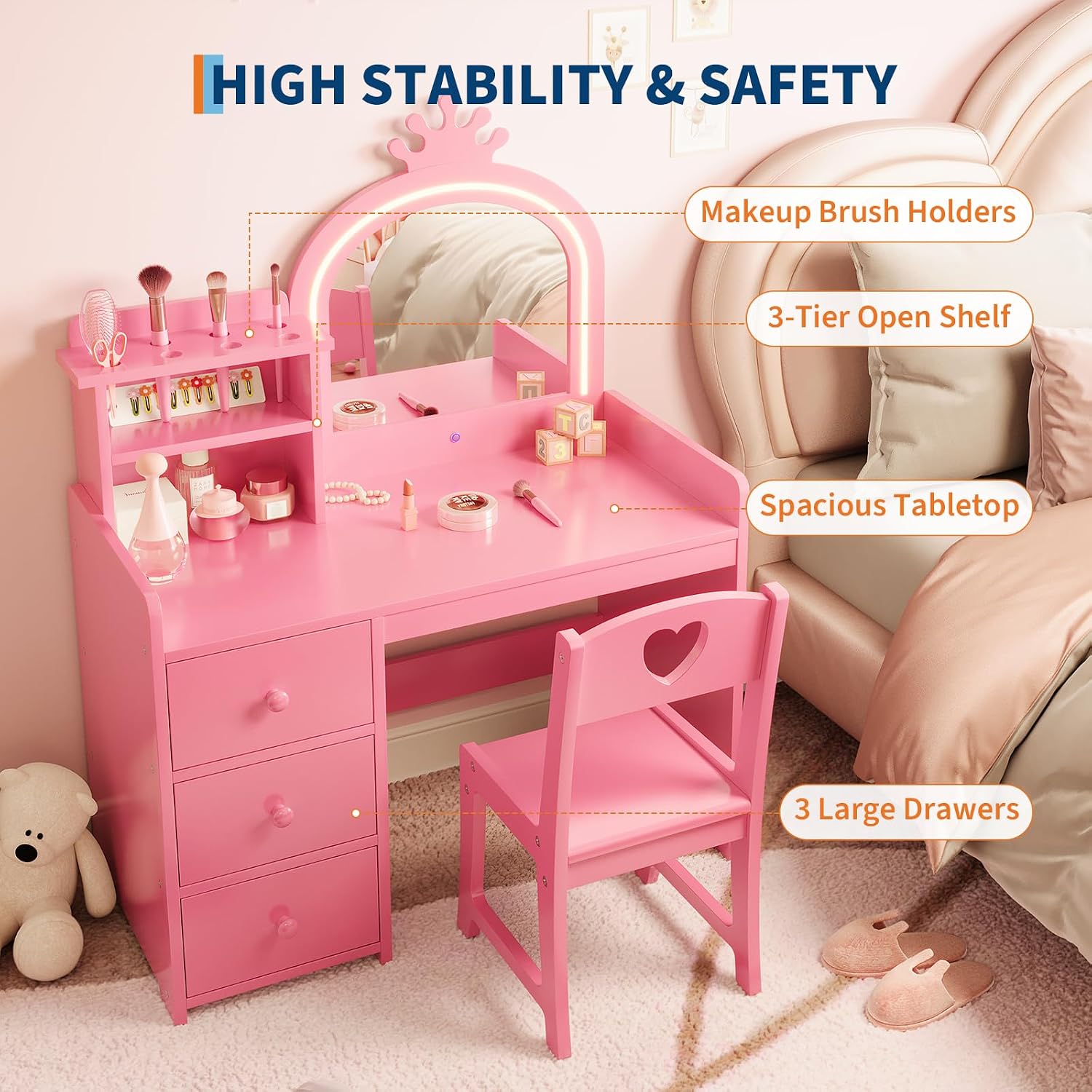 Tavolino da trucco per bambini - Dressing Table Vanity With Lighted Mirror recensione e prezzo