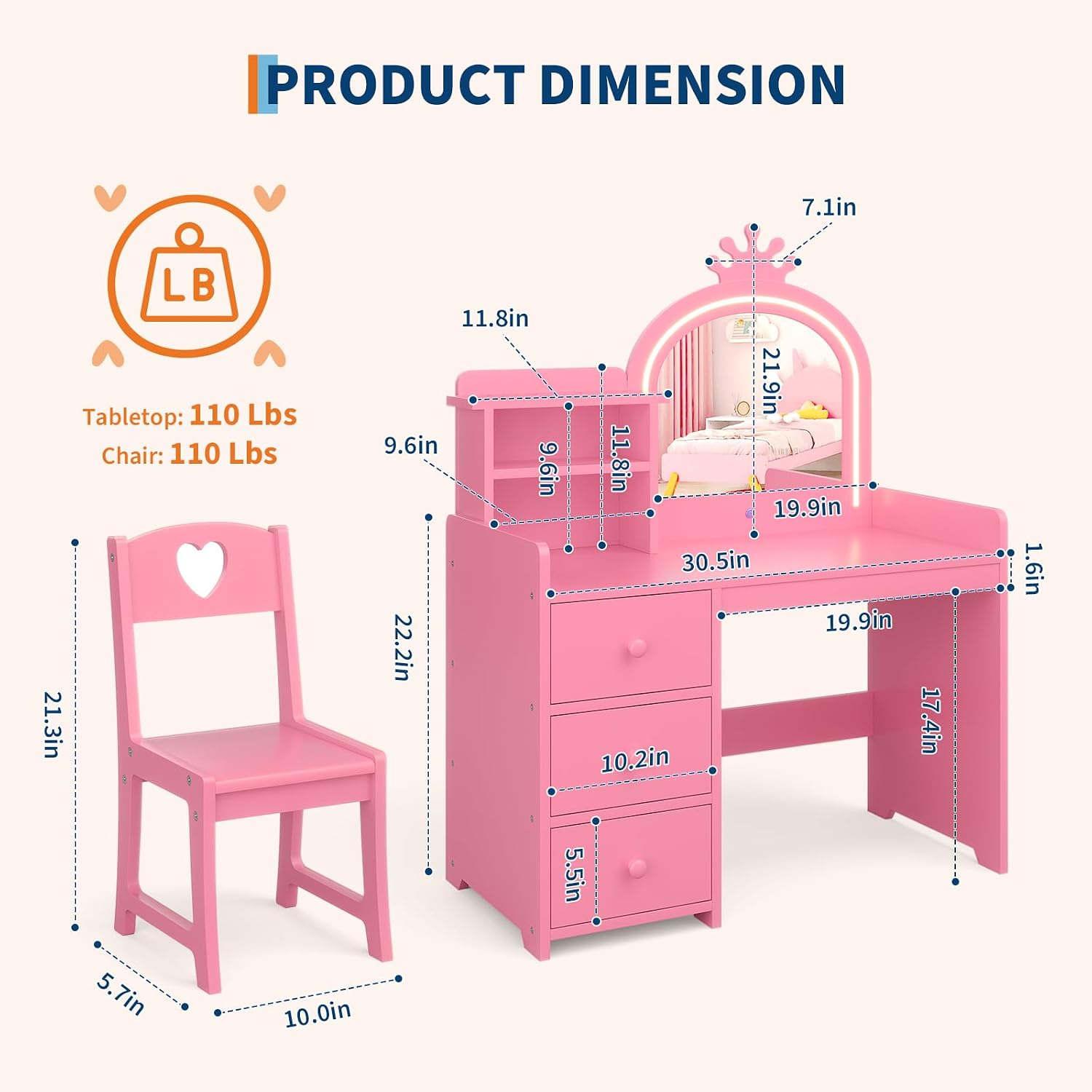 Tavolino da trucco per bambini - Dressing Table Vanity With Lighted Mirror recensione e prezzo