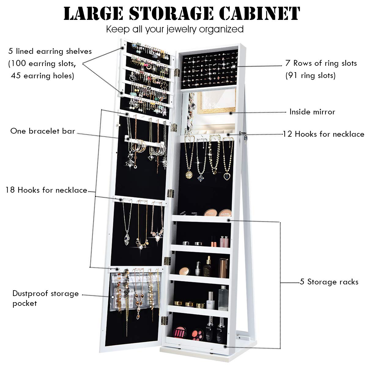 Armadio portagioielli da terra - Full Length Mirror Jewelry Armoire recensione e prezzo